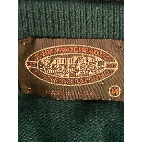 Vintage John Woodhead SWeater Men's MAcrylic V-Neck Sweater Teal Medium Stretch - Picture 10 of 13